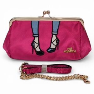 Mis Zapatos Embroidered Clutch Bag With Removable Crossbody Strap In RoseRed NWT